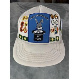 Laser Enterprises White 'Hat Trick' Patch Trucker Cap